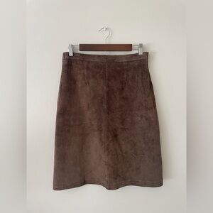 Stan Herman 100% Leather Vintage Brown A-Line Knee Length Skirt Minimalist 90s 8